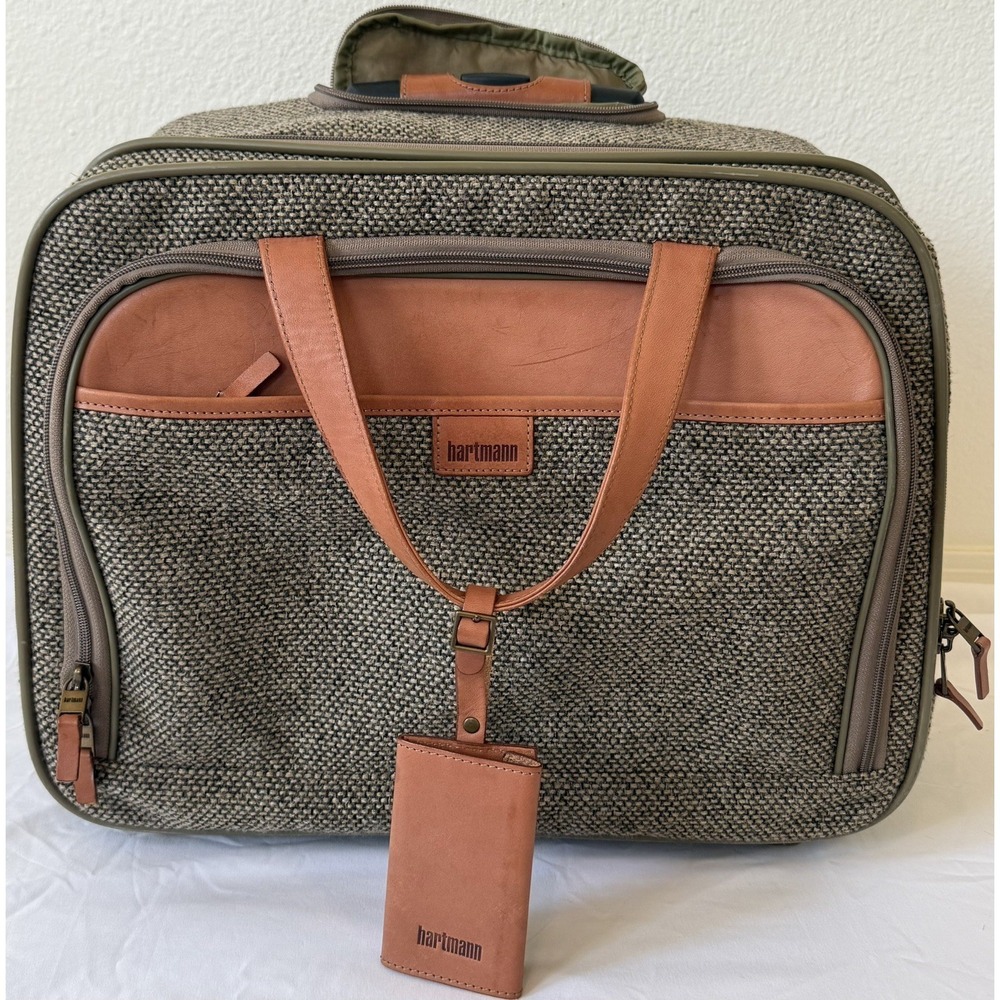 Hartmann Tweed Leather Rolling Carry On Luggage Travel Briefcase Laptop Bag